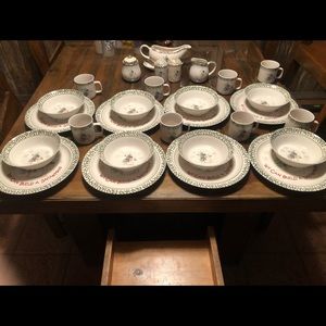 Christmas Dishes with Snowman 8 plates,8 bowls, 8 coffee cups with accessories.